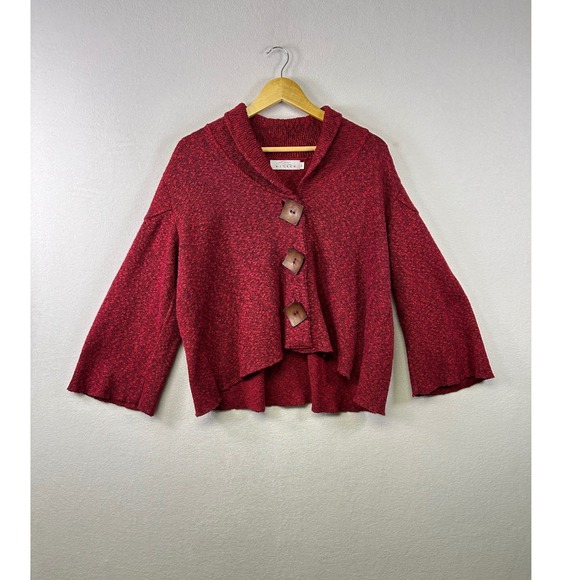 Willow Sweaters - Willow Knit Red Button Up Cardigan Sweater Women Large‎ Bell Sleeve Logenlook